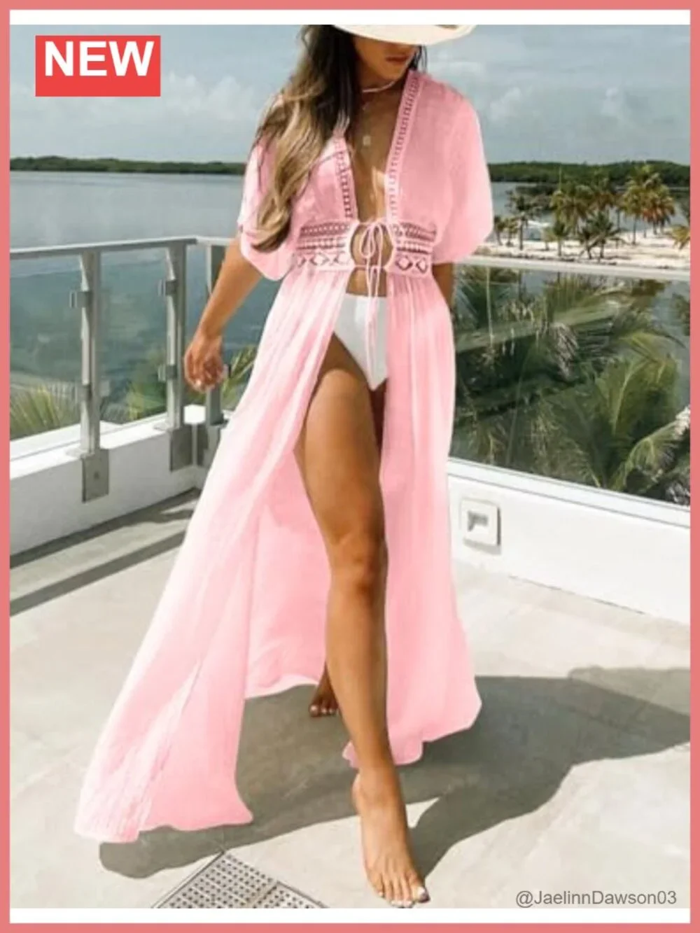 FANCYINN Womens Sheer Lace Kimono Cover Up Tie Front Beachwear